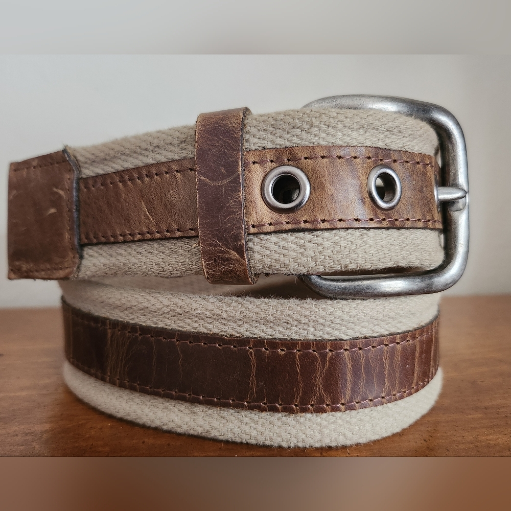 USA.Distressed Leather/Cotton Belt